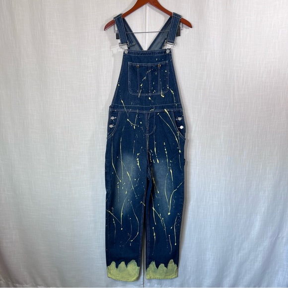 Kate Hewko NWT Paint Splatter Denim Blue Jean Overalls Size S - Picture 1 of 14